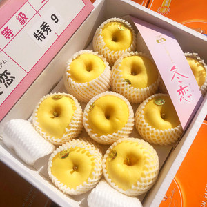 现货岩手冬恋苹果礼盒装8-9只特甜新鲜糖心黄苹果日本初冬之恋