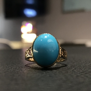 18k金云盖寺松石戒指高瓷高蓝凤鸟款