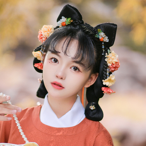 晚晚风古装汉服假发包女古风一体假发唐风空气刘海造型发箍接发片