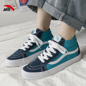 安踏官网高帮帆布鞋女秋冬ulzzang百搭初中生学生高腰板鞋加绒