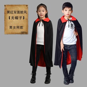 新款僵尸万圣节道具男童儿童恐血亲黑色披风吸怖鬼子成人服装衣.