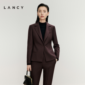 LANCY/朗姿2024冬新款绵羊毛短款收腰西装外套女高端气质通勤上衣