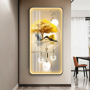 轻奢入户玄关装饰画竖款led发光带灯挂画走廊过道背景墙面高档画