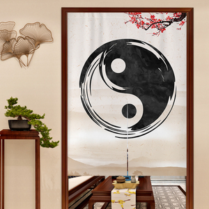 中式门帘布艺禅意装饰挂帘隔断帘布帘五行八卦中国风免打孔帘子