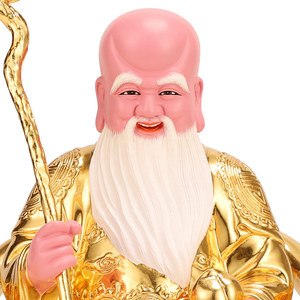 台湾纯铜贴金南极仙翁神像铜像南极真君福禄寿星家用供奉道教摆件
