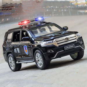 车致仿真警车公安特警消防车合金回力儿童玩具黑色丰田兰德酷路泽