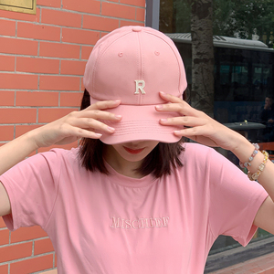 日系粉色r字母鸭舌帽女夏个性ins潮流棒球帽薄款遮阳防晒帽子大头