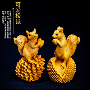 创意黄杨木雕刻工艺品家居客厅装饰实木摆件松鼠文玩手把件把玩件