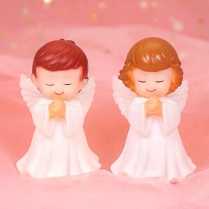 小天使蛋糕装饰摆件可爱许愿小男孩女孩白衣天使生日烘焙插件用品