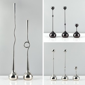 烛台摆件欧式创意轻奢金属银色细长线条高水滴简约现代装饰蜡烛台