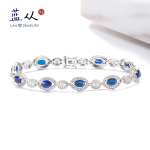 蓝从珠宝天然斯里兰卡5ct皇家蓝宝石手链女18K金钻石镶嵌手链