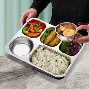 抗菌不锈钢快餐盘学生食堂分格餐盘儿童餐盘家用大人四格分隔餐盘