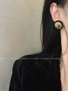 安娜MALI同款 法式复古气质圆形纽扣金属耳环 韩国百搭名媛小香风