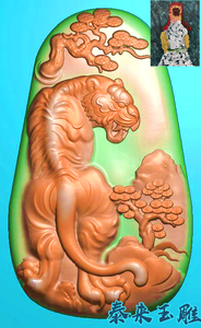 随型老虎挂件上山虎生肖虎 精雕图浮雕玉雕灰度图jdp bmp雕刻图