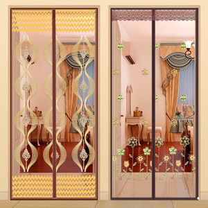 书房加高粘贴式防蚊门帘透气密网包间自粘图案定做发廊帘子防虫