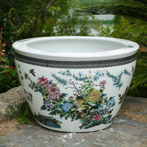 荷花缸睡莲缸庭院户外陶瓷彩花鱼缸养睡莲专用大缸金鱼缸莲花盆缸