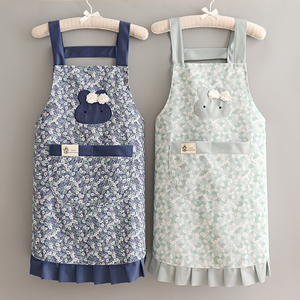 棉布家用围裙女夏季厨房做饭防污透气可爱日系上班薄款工作服定制