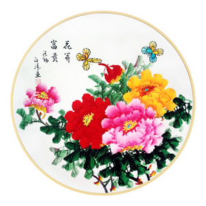 新国画牡丹花鸟葫芦手绘餐厅玄k卧室客厅电关表形装饰圆箱新中.