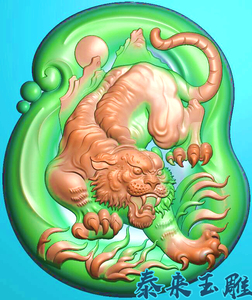 玉雕随形下山老虎挂件带线精雕图浮雕玉雕灰度图jdpbmp电脑雕刻图