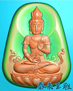 玉雕梯形坐莲观音挂件带线精雕图浮雕玉雕灰度图jdpbmp电脑雕刻图