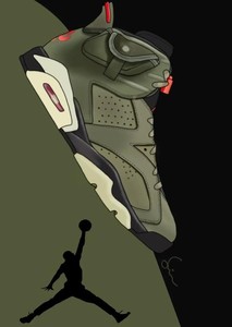 aj6 ts联名 绿鬼脸 橄榄绿 高帮篮球鞋 手绘图