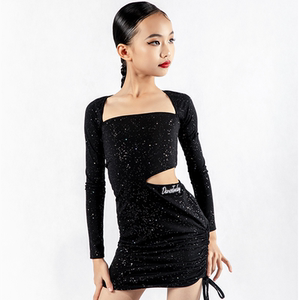 新款高档拉丁舞练功专业比赛训练舞蹈服套装女儿童表演演出服长袖