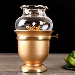 网红佛前液体酥油灯纯铜佛字莲花油灯供奉观音家用长x明灯防风调