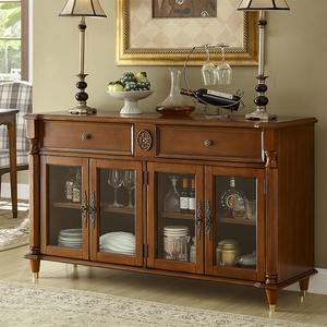 美式实木餐边柜靠墙厨柜欧式客厅碗碟柜餐厅轻奢储物柜厨房收纳柜