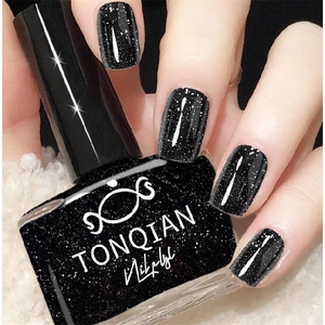 黑色指甲油免烤快干持久不可剥防水不掉色易涂显白镭射碎钻美甲油
