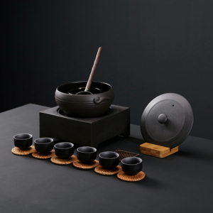 敬廉煮茶壶黑茶火山石煮茶器茶炉陶瓷带盖子功夫茶具煮茶碗干泡碗