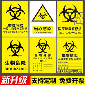 生物危害一级二级生物安全实验室bsl12安全警示牌安全标识牌标志贴