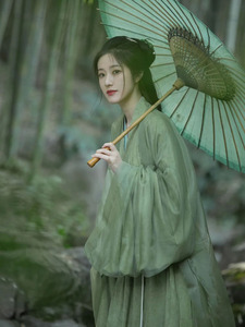 绿色汉服女魏晋直裾古装超仙气古风飘逸夏季中国风改良广袖流仙裙