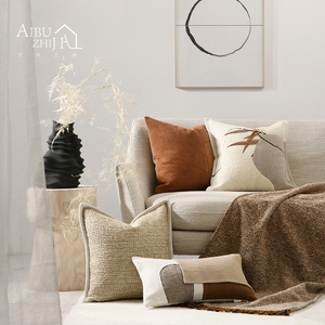 艾布之家现代简约样板间侘寂风橘色新中式客厅沙发抱枕中国风靠垫