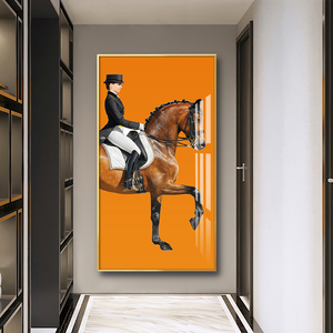 入户玄关马到成功爱马仕橙装饰画寓意好轻奢竖版挂画走廊过道壁画