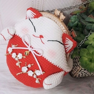 钩针招财猫口金包