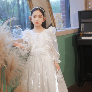 女童生日白色公主裙连衣裙花童婚礼小女孩礼服高端钢琴演奏白纱裙