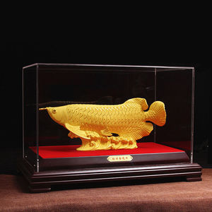 礼赫家饰绒沙金金龙鱼黄金摆件办公室老板桌面摆设开业乔迁新居商
