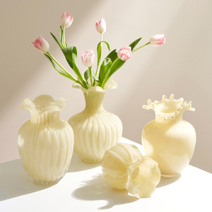 法式奶油风中古芬顿玻璃花瓶客厅水养插花玫瑰花器轻奢摆件高级感
