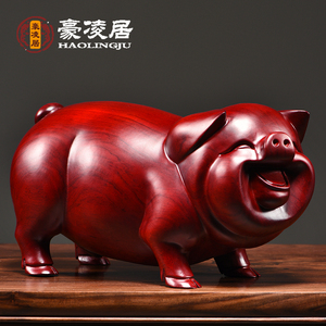 花梨实木质雕刻一对猪摆件十二生肖动物猪客厅家居红木装饰工艺品