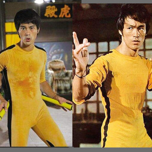 李小龙演出服舞台黄色连体衣服紧身弹力运动衣服成人功夫练功服