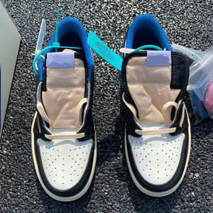 官方旗舰正品aj男鞋低帮板鞋夏季aj1倒钩白蓝莆田鞋子过毒高.版本