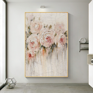 纯手绘油画牡丹花抽象厚肌理客厅装饰画玄关走廊挂画美式轻奢壁画