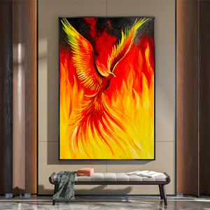 纯手绘油画红色凤凰凤舞九天客厅装饰画玄关走廊挂画简约轻奢壁画
