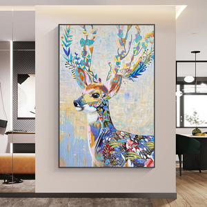 纯手绘油画动物鹿挂画简约现代轻奢风玄关走廊客厅餐厅装饰画定制