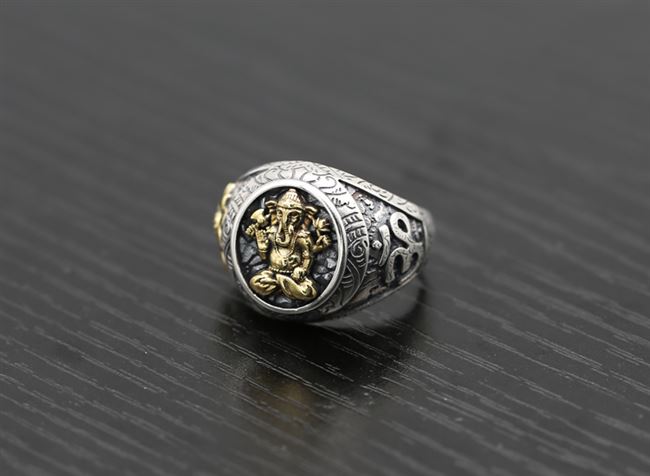 s925纯银饰品复古泰银泰国象神宽版男士指环时尚个人潮人食指戒指