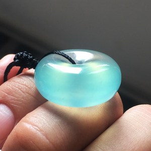 天然蓝冰天青冻 晴甜蓝天空湖水岫玉 平安扣怀古 项链吊挂坠m
