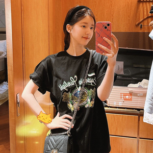 明星赵露思同款衣服迷雾深林花园印花短袖t恤女夏季新款纯棉上衣