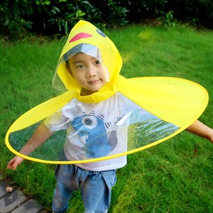 儿童雨衣小黄鸭斗篷式雨伞帽头戴式男女幼儿园小孩宝宝帽子遮阳伞