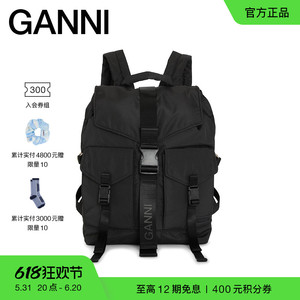 GANNI女包 黑色logo可调节肩带双肩包旅行包背包 A4755099