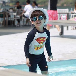 男童泳衣夏季2024新款儿童卡通超人分体泳装宝宝海滩防晒速干套装